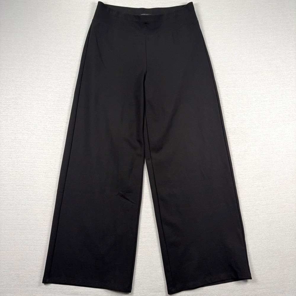 Eileen Fisher Washable Flex Ponte Wide-Leg Pant Womens Size PM Black 29" Long
